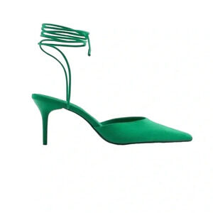 ZARA | Women’s Green Lace-up Fabric Heels Size 9.5 (EU 40)